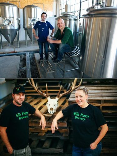 Jesse Inisan and Brandon Woodruff of Mancäve Brewing. Below: Stephen and Colleen Sheehan of Elk Horn Brewery.
