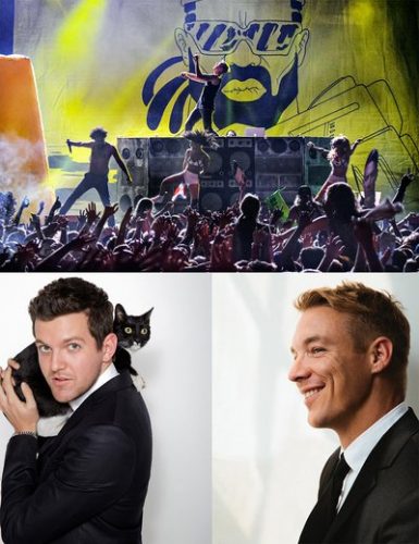 Clockwise from top: Major Lazer, photo by Shane McCauley. Dillon Francis. Diplo, photo by Shane McCauley.