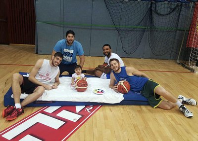 The author (far right) poses with some of his teammates