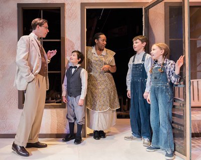 Scott Frazier-Maskiell (left), Hazel van Ummersen, Donella Elizabeth Alston, Cody Masterson and Noa Ablow Measelle in VLT’s To Kill a mockingbird