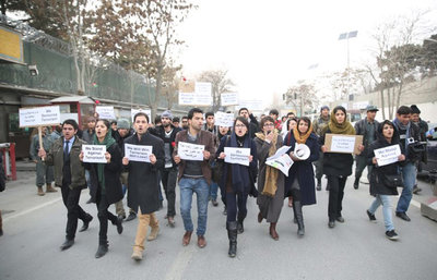 Kabul residents protest the bombing of the Lebanese Taverna last week